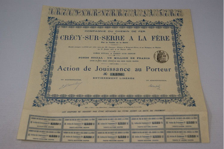 Compagnie du chemins de fer de Crécy-Sur-Serre à la Fère par la Vallée de la Serre