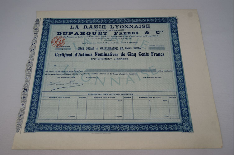 La Ramie Lyonnaise - Anciens Etablissements Duparquet Frères