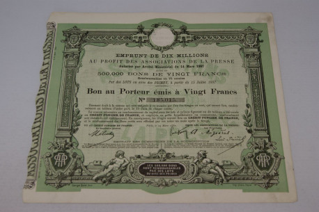 Emprunt de dix millions au profit des associations de la presse