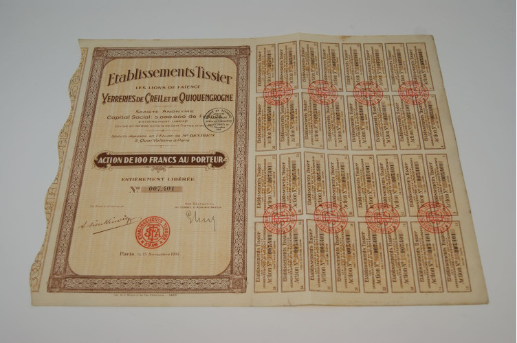 Etablissements Tissier Les Lions de Faïance Verreries de Creil et de Quiquegrogne