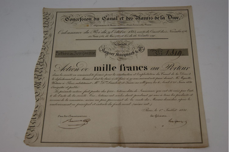 Concession du Canal et des Marais de la Dive Société Kayser Bacquard & Cie