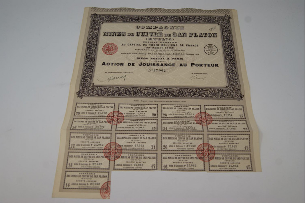 Compagnie des mines de cuivre de San Platon (Huelva)