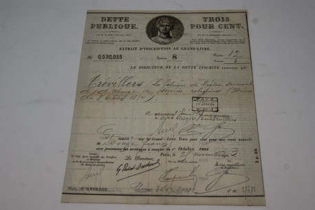 Dette publique 3% Extrait d'inscription au Grand-Livre