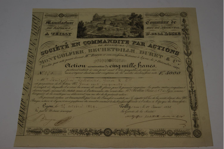 Manufacture de papiers à Teilly Société en commandité par actions de messieurs Montgolfier
