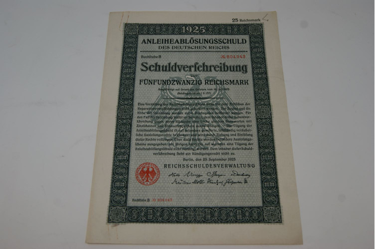 Anleiheablösungsschuld des deutschen reichs 25 Reichsmarks 1925