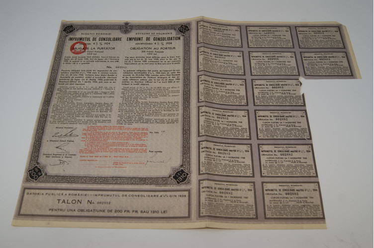 Royaume de Roumanie Emprunt de consolidation Amortissable 4 1/2 % 1934
