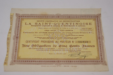 Société coopérative de reconstruction la Saint Quentinoise Groupement coopératif de sinistrés de Saint-Quentin et environs