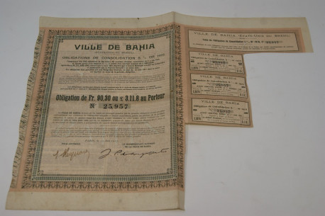 Ville de Bahia (États-Unis du Brésil) Obligation de consolidation 5% Or 1916
