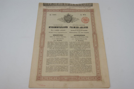 Zinstragende Prämien-Anleihe zur Zwecken der Regulirung der Theiss und deren Nebenflüsse