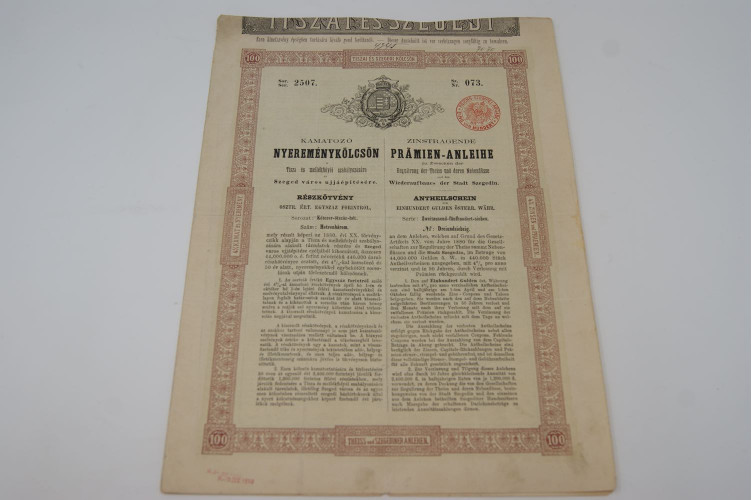 Zinstragende Prämien-Anleihe zur Zwecken der Regulirung der Theiss und deren Nebenflüsse