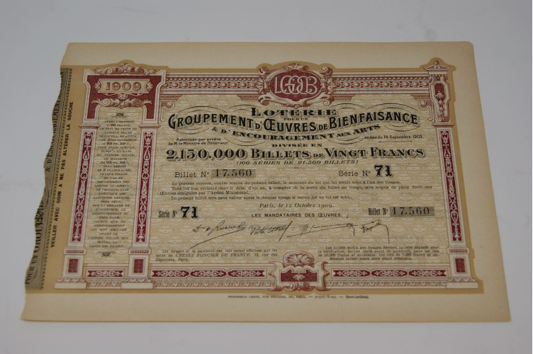 Loterie pour un groupement d'uvres...