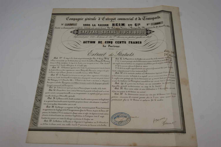 Compagnie générale d'entrepôt commercial et des transports Heim et Cie.