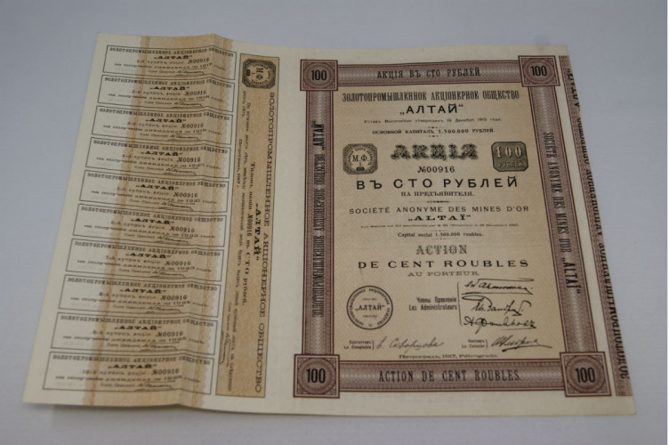 Scoiété anonyme des mines d'or "Altaï"